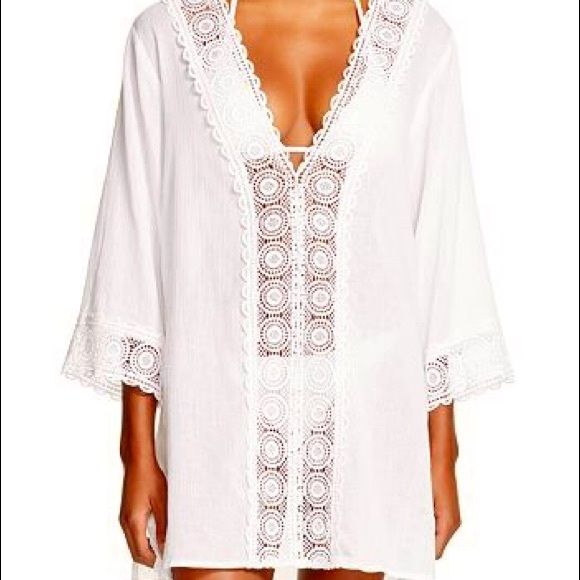 La Blanca Other - LA BLANCA Island Flare Tunic Swim Coverup Lace M